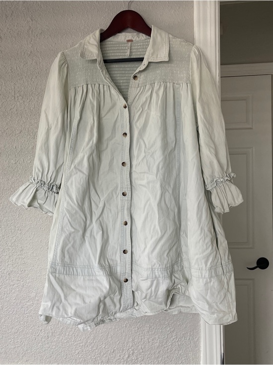 Free People Tops - Free People Style Smocked Babydoll Tunic Dress Cream Boho Button Front M
